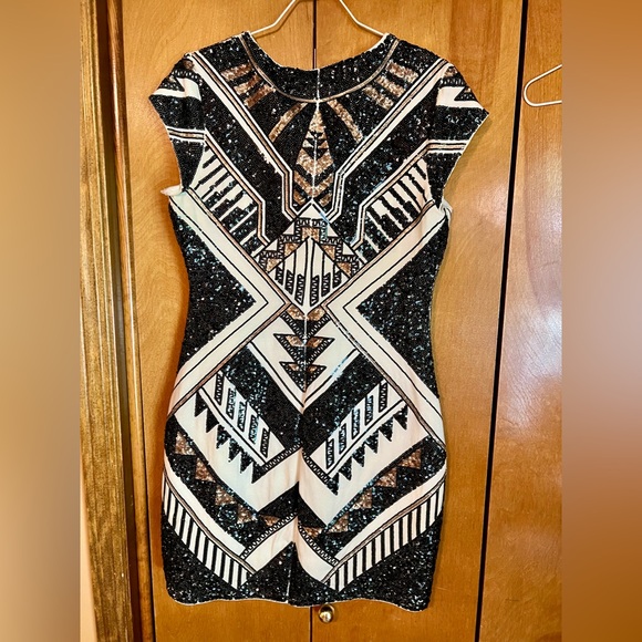 Art Deco print Express Stretch Cocktail Holiday New Years Dress size L - Picture 5 of 8